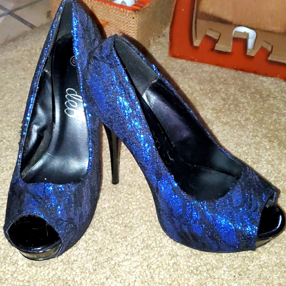 Beautiful Blue with Black Lace shoes